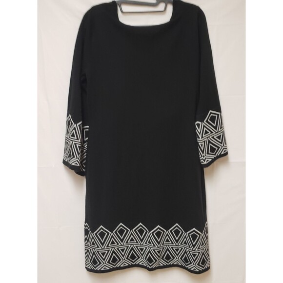 R & K Black Knit Midi Long Sleeve Dress Western Style White Accent Sz M PO Good - Picture 1 of 6